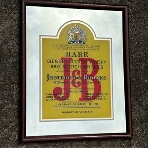 SALE VTG J & B Scotch Whiskey Man Cave Advertising Bar Mirror Justerini & Brooks